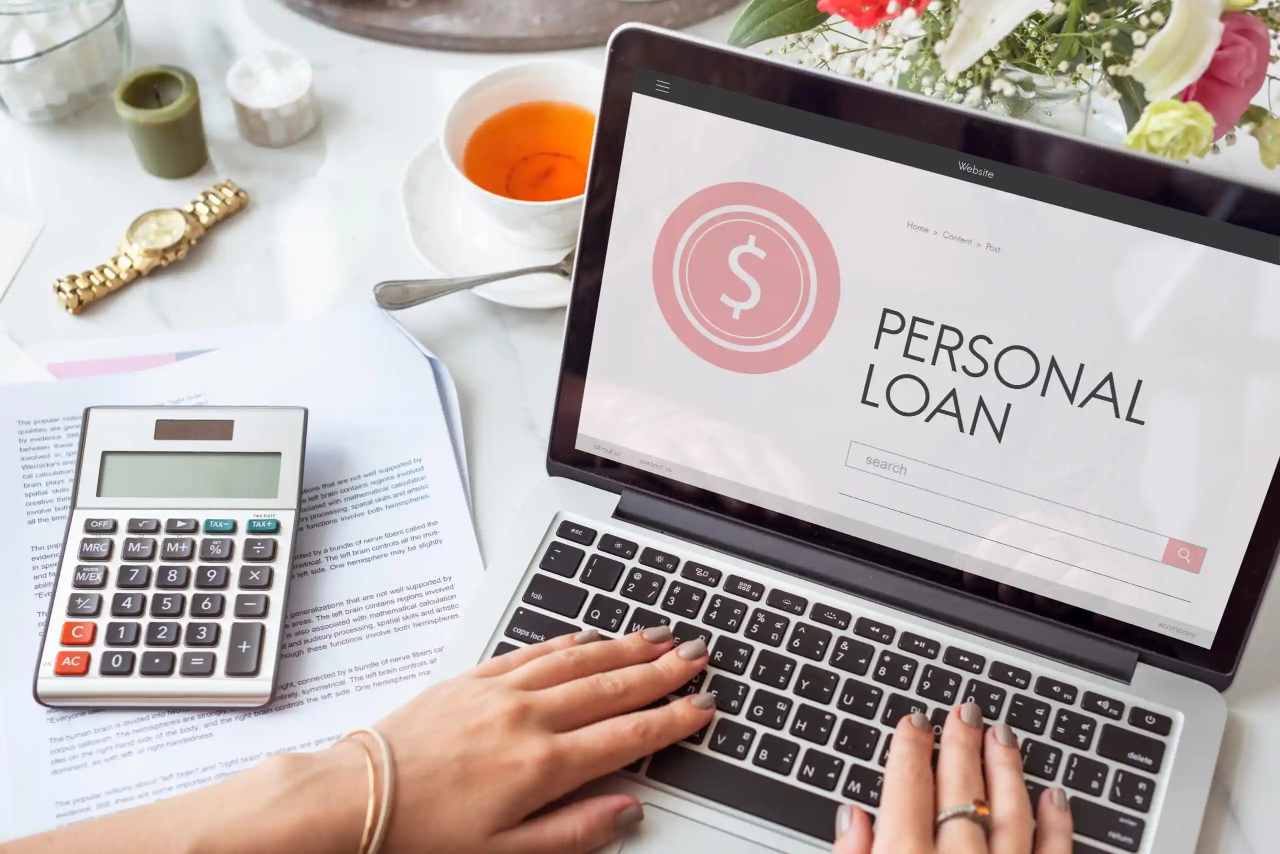 A laptop screen shown a personal loan