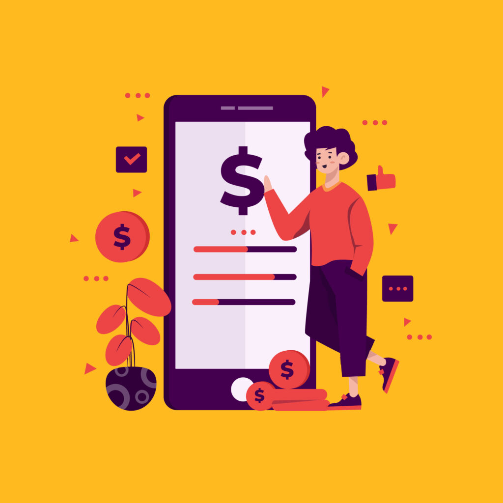 emogi of mobile screen and a boy to show instant cash loan app.