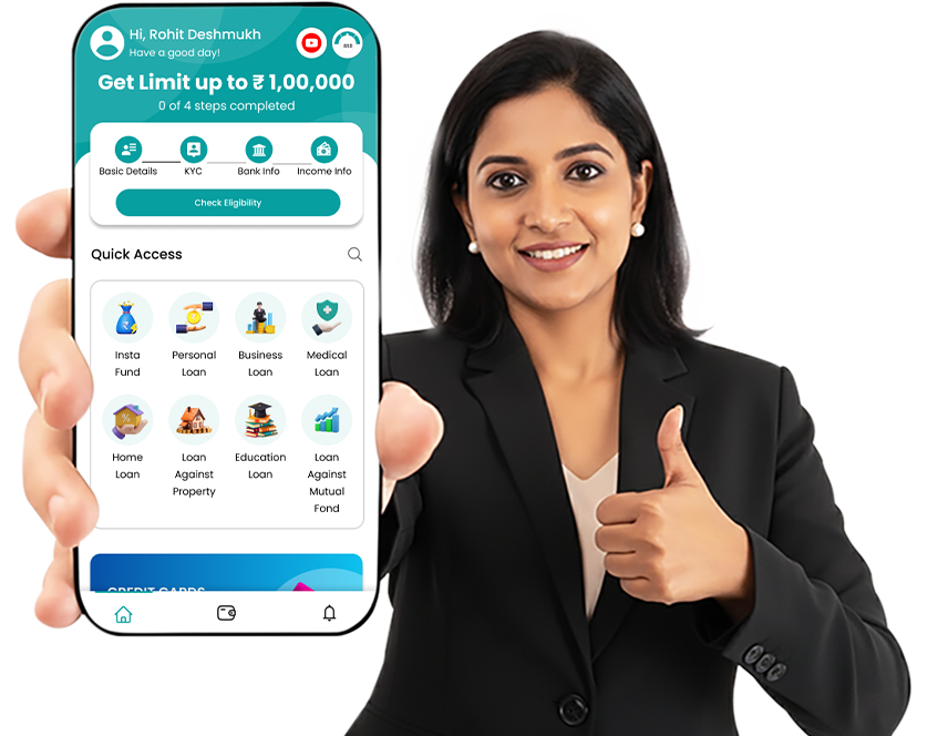 in this image shown a girl and mobile screen to instant personal loan app