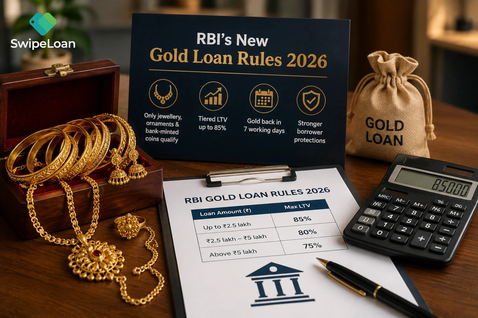 Indian customer getting gold jewellery evaluated for a gold loan under RBI's new 2026 gold loan rules.